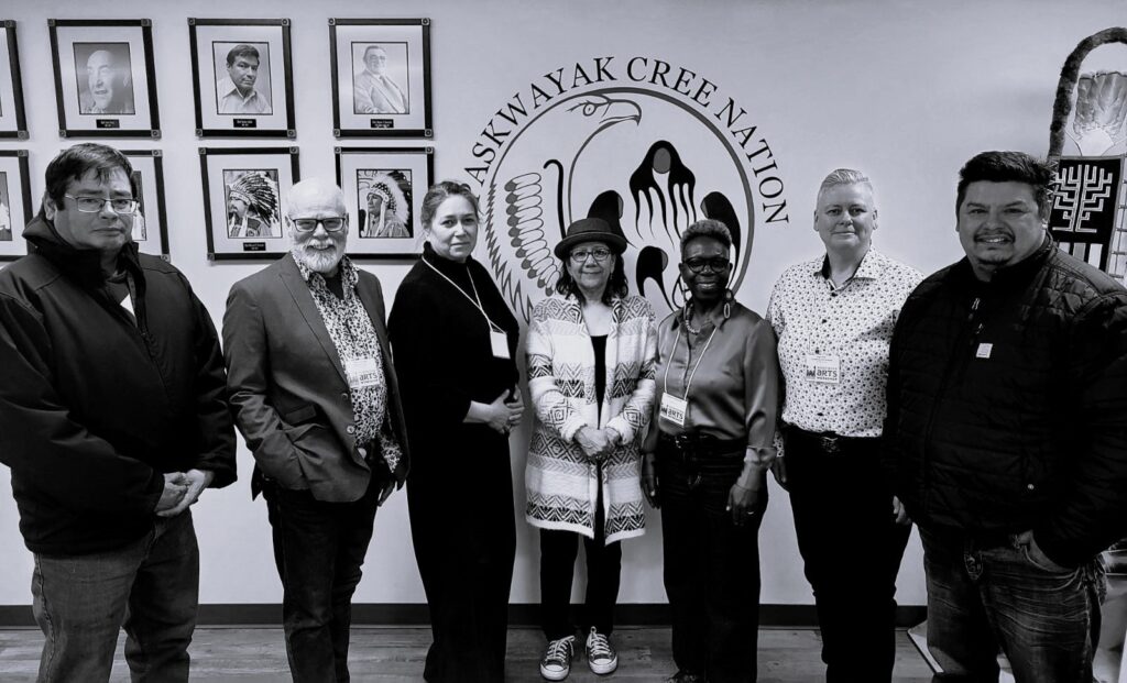 Opaskwayak Cree Nation welcome by Chief Maureen Brown, and 2 OCN councillors, Justin Spence and Chris Young. Guests: Thom Sparling, Creative Manitoba, Christine Genier, Antoinette GreenOliph, Inga Petri.